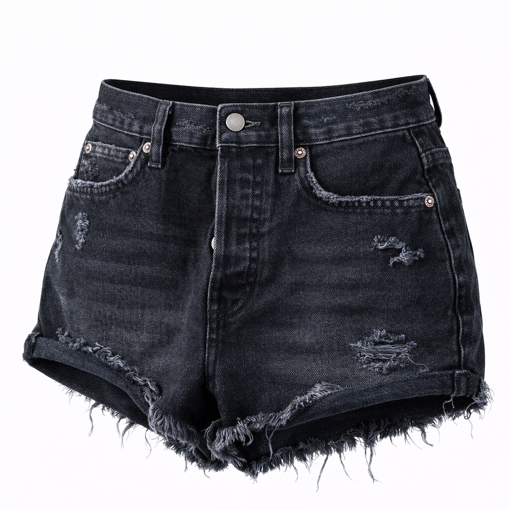 Free People We The Free Black Distressed Cutoff Denim Shorts